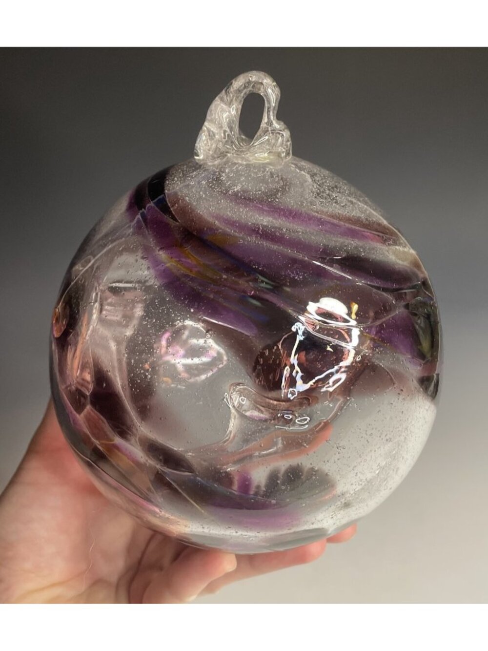 Vintage Blown Art Glass Witch's Spirit Garden Gazing Globe Hanging Purple Ball